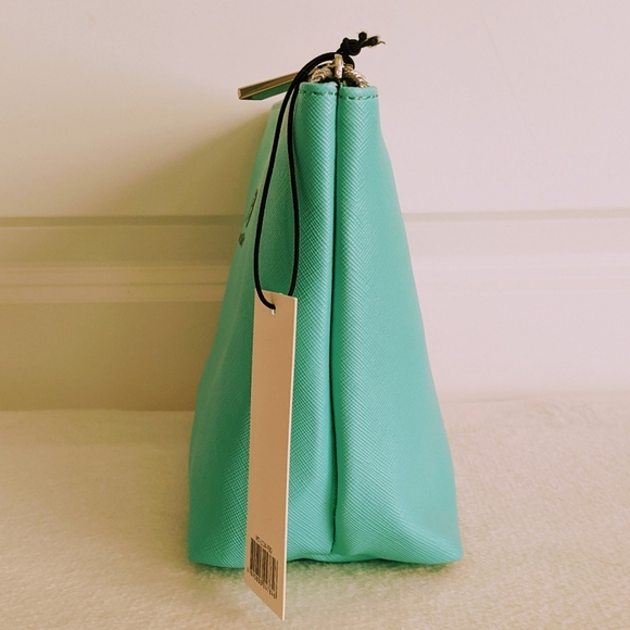 marc tetro Frenchie Large Cosmetic Case Pouch Bag PVC Saffiano Aqua NWT - Picture 4 of 11